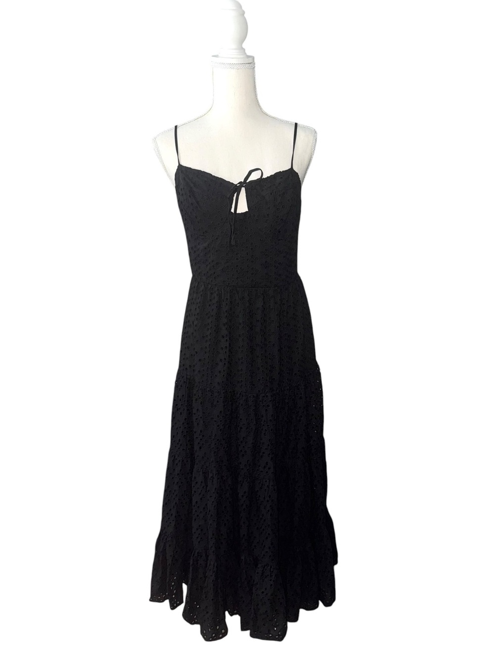 JustFab Black Eyelet Maxi Dress with Spaghetti Straps